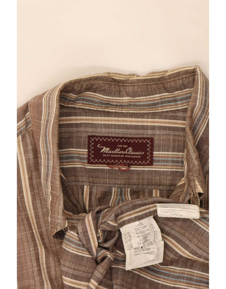 Marlboro Classics Chemise à manches courtes pour homme XL en coton à carreaux marron