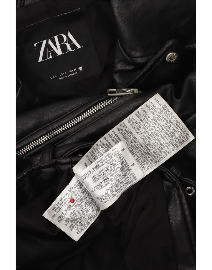 Zara Veste de motard surdimensionnée en simili cuir pour femme UK 10 Small Noir