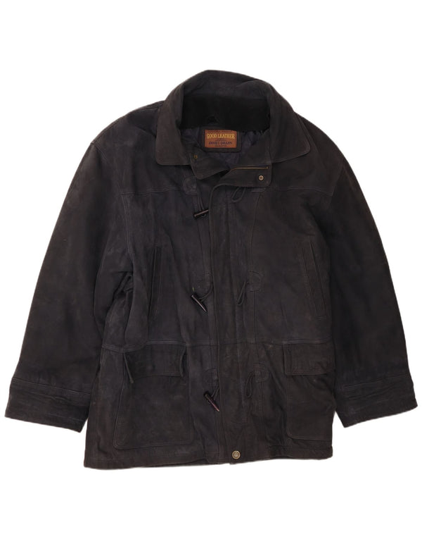 James Dillon Veste de sport en daim pour homme UK 42 XL Bleu marine Cuir