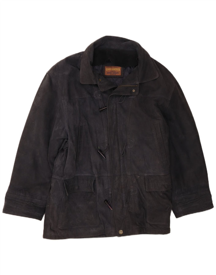 James Dillon Veste de sport en daim pour homme UK 42 XL Bleu marine Cuir