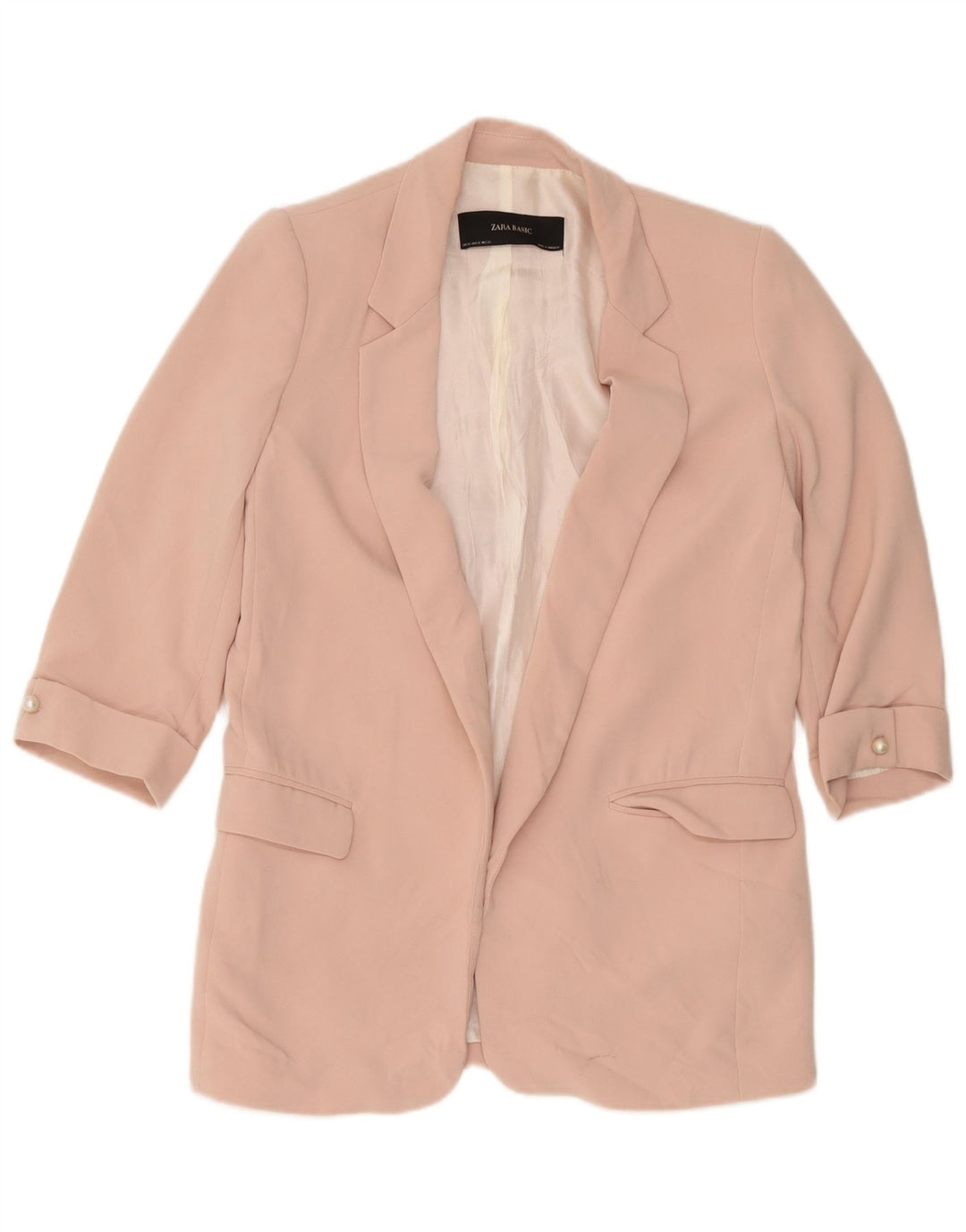 Zara Veste blazer ouverte à manches 3/4 pour femme UK 6 XS Rose Polyester