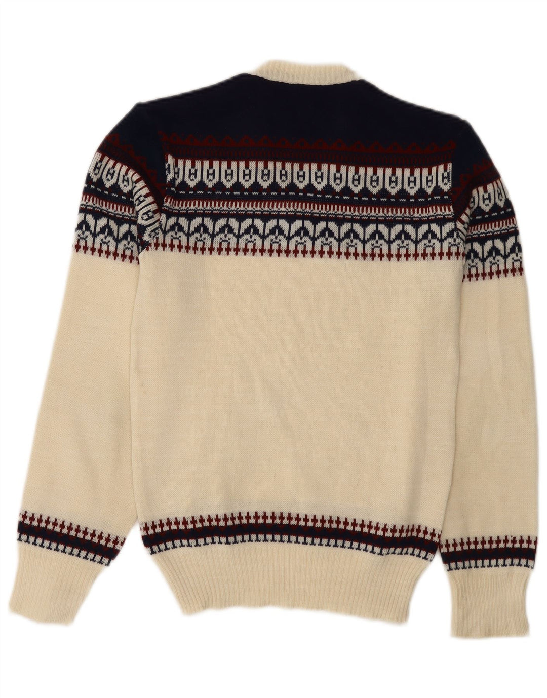 vintage Homme Col V Pull Pull XS Off White Fair Isle