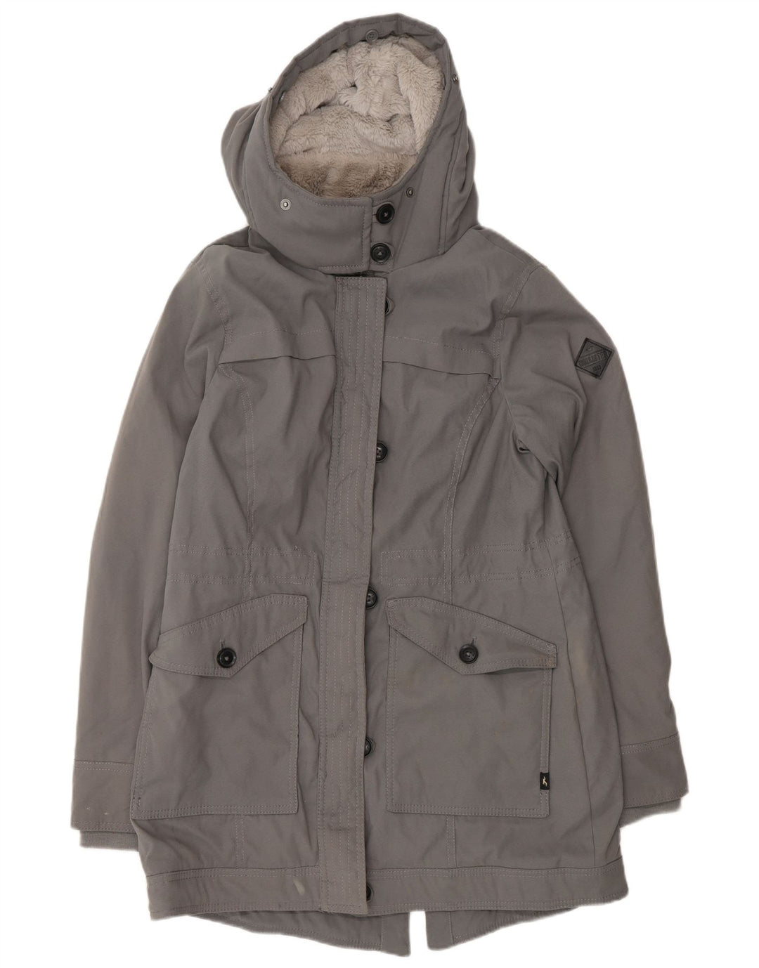 Hollister Veste Sherpa Parka À Capuche Pour Femme UK 14 Gris Moyen Polyester