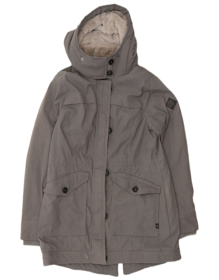 Hollister Veste Sherpa Parka À Capuche Pour Femme UK 14 Gris Moyen Polyester