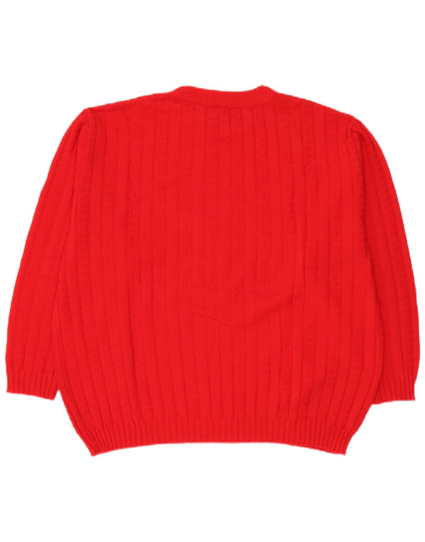 vintage Mens Crew Neck Jumper Pull IT 58 3XL Rouge Polyacrylique