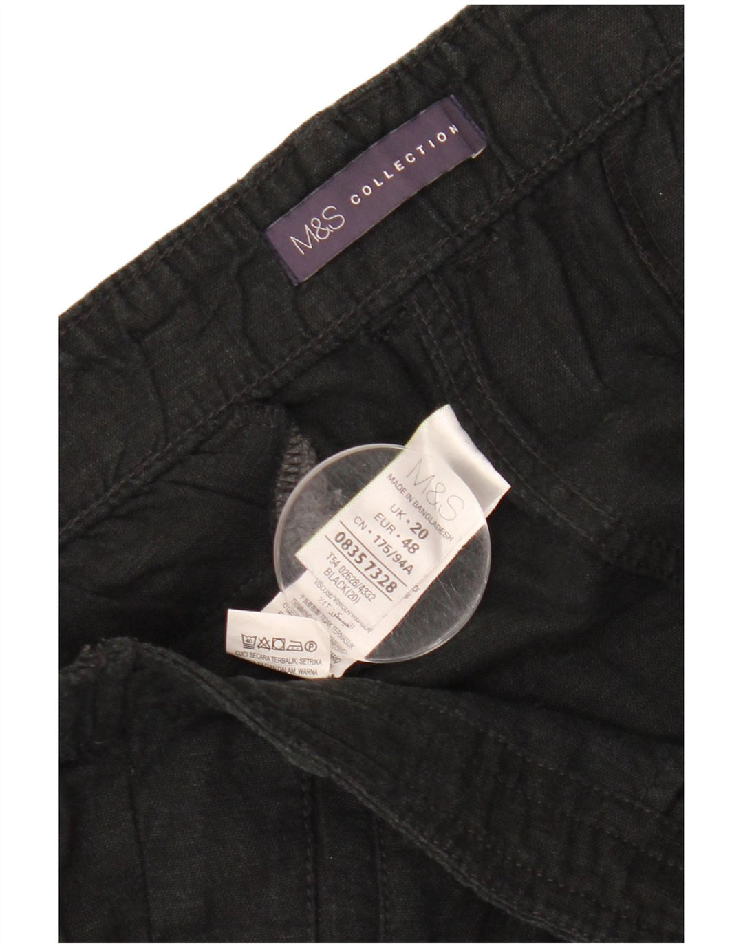 Marks & Spencer Pantalon Capri Slim pour Femme UK 20 2XL W40 L22 Lin Noir