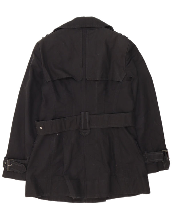 Zara Womens Trench Coat UK 14 Large Noir Coton