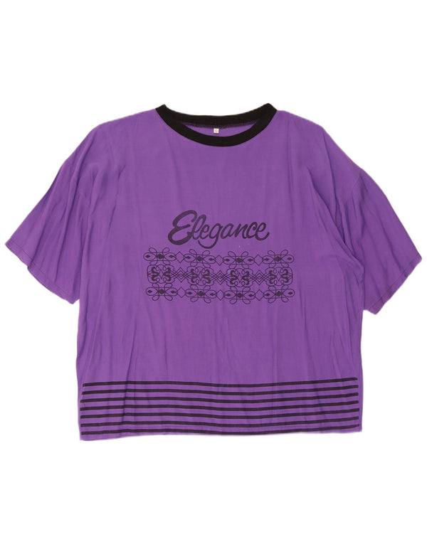 vintage Femmes Surdimensionné Graphique T-Shirt Top UK 10 Petite Viscose Violette