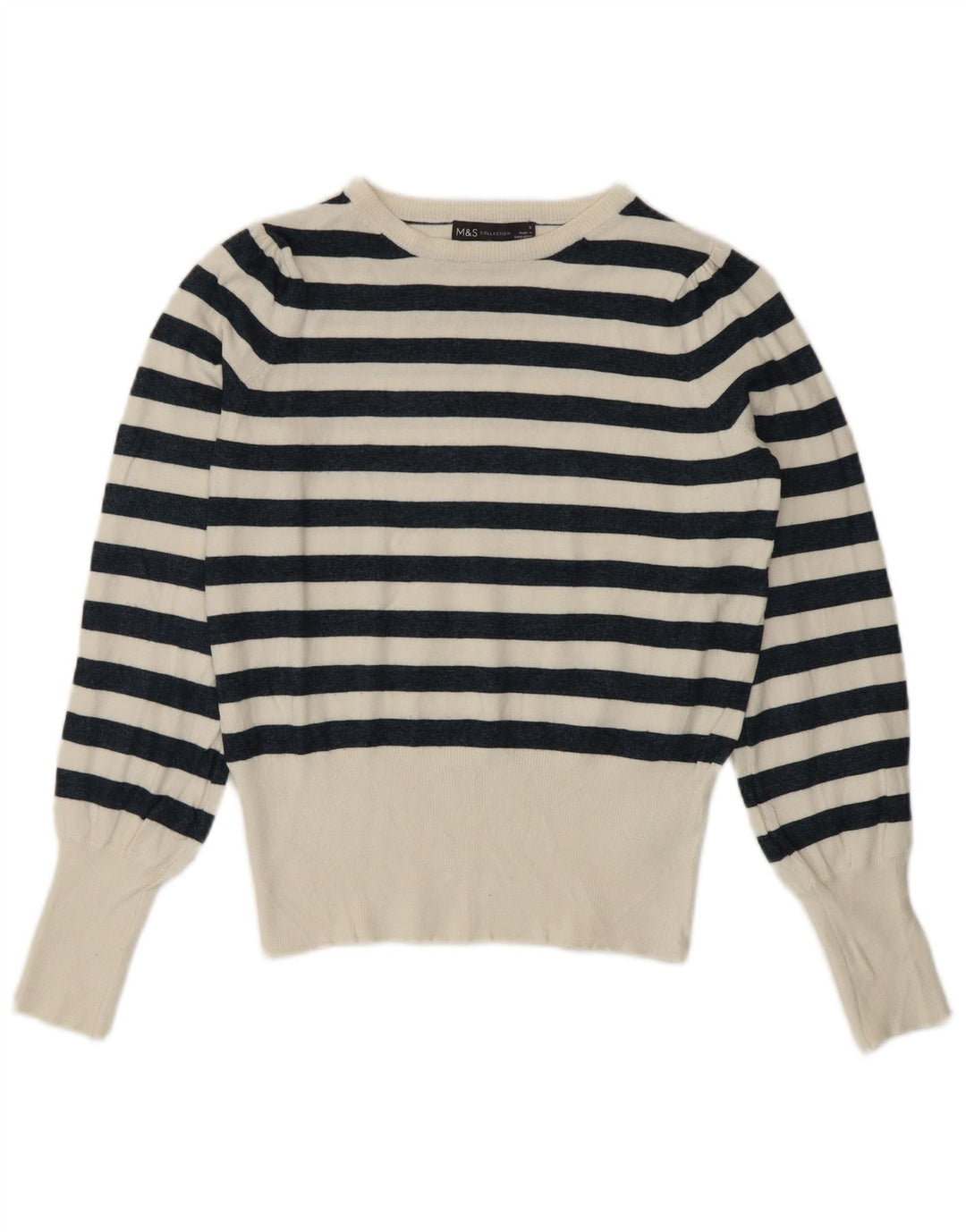 Marks & Spencer Pull ras du cou pour femme UK 8 Petit Blanc Nautique