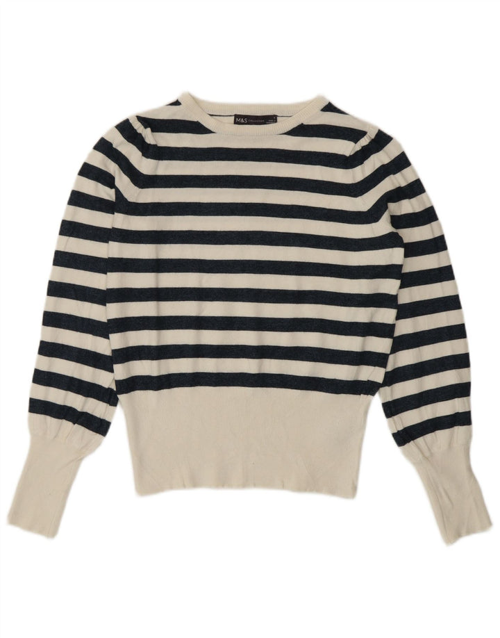 Marks & Spencer Pull ras du cou pour femme UK 8 Petit Blanc Nautique