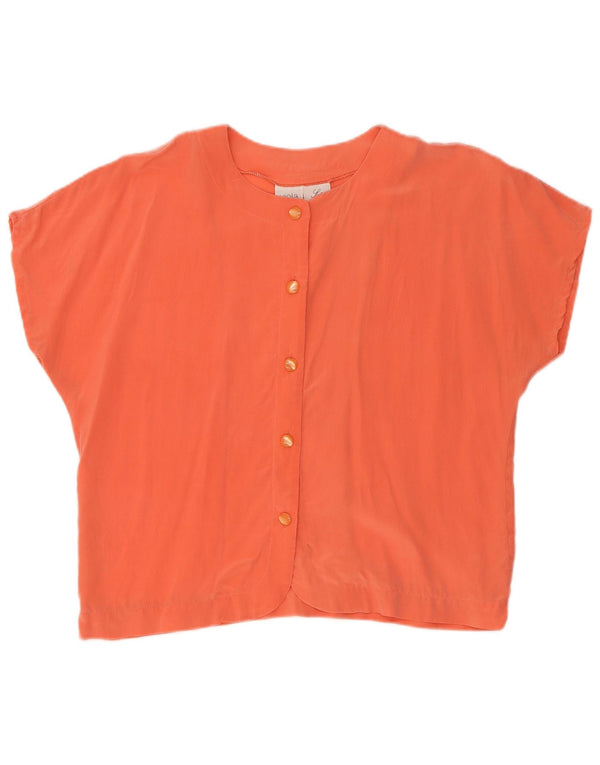 vintage Femme Chemise à manches courtes Blouse UK 14 Grande Soie Orange