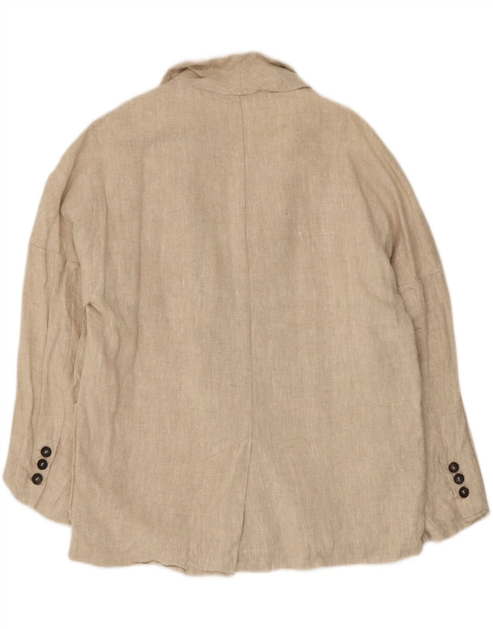 Zara Veste blazer surdimensionnée à double boutonnage pour femme UK 10 Petit lin beige