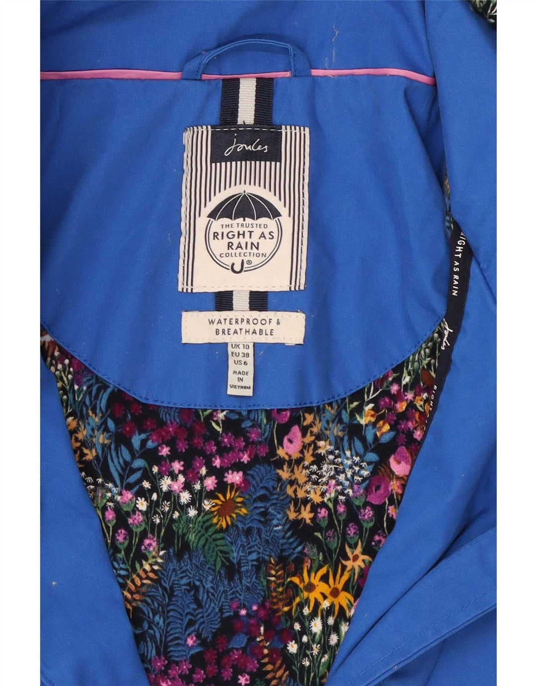 Imperméable à capuche pour femme Joules UK 10 Petit Bleu Polyester