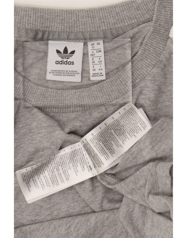 ADIDAS T-Shirt Femme UK 12 Coton Chiné Gris Moyen