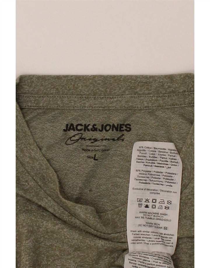 JACK & JONES Mens T-Shirt Top Large Khaki Cotton Vintage Jack & Jones and Second-Hand Jack & Jones from Messina Hembry 