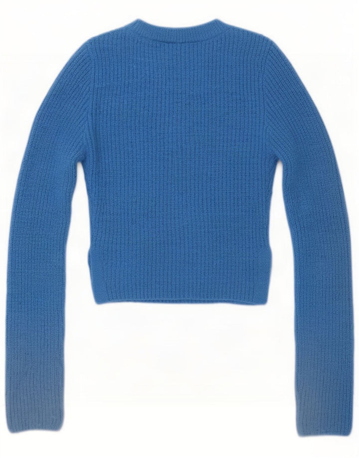 Zara Pull court à col rond pour femme UK 14 Bleu moyen Polyester