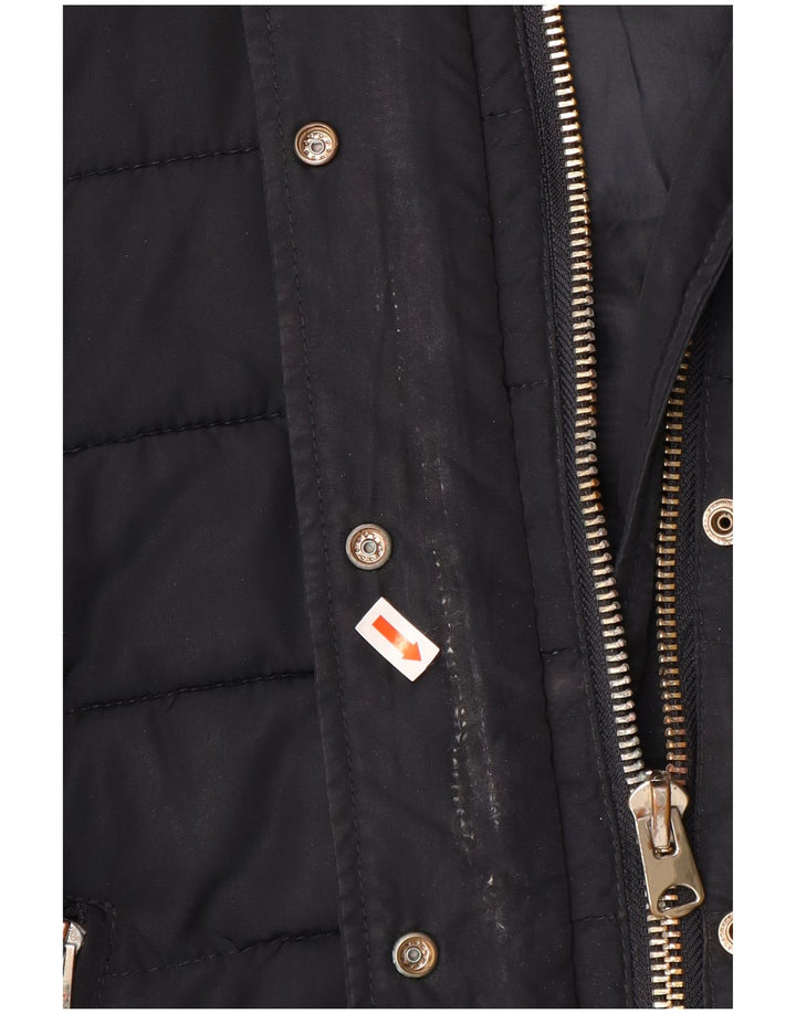 Topshop Veste courte à capuche rembourrée pour femme UK 14 Bleu marine moyen Polyester