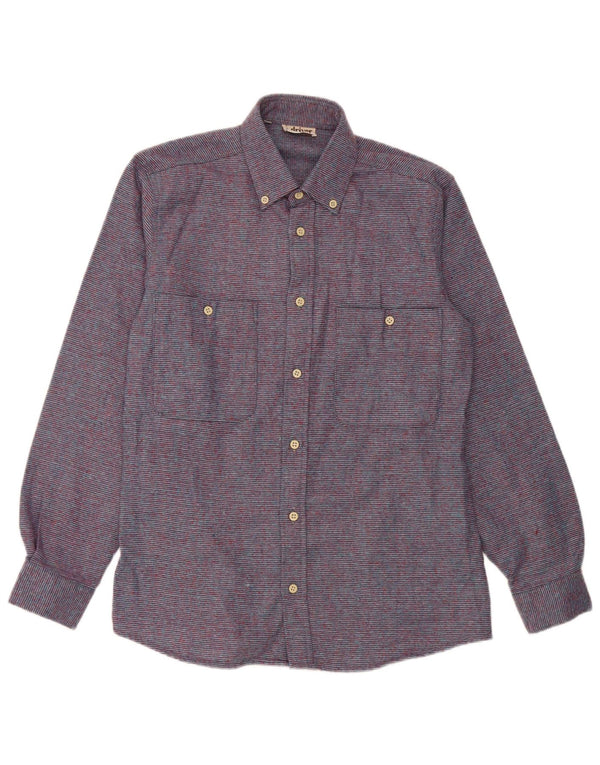 vintage Chemise en flanelle pour hommes Taille 37 14 1/2 Petit polyester rayé violet
