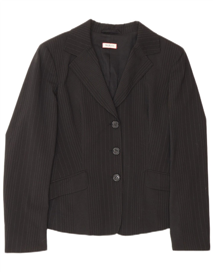 Max & Co. Veste blazer à 3 boutons pour femme UK 10 Petit polyester rayé noir