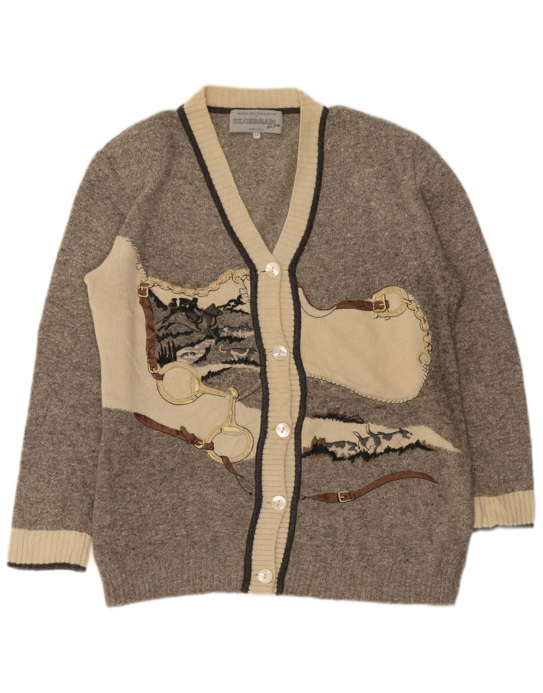 St. Germain Pull Cardigan Graphique Femme IT 44 Gris Moyen Colourblock