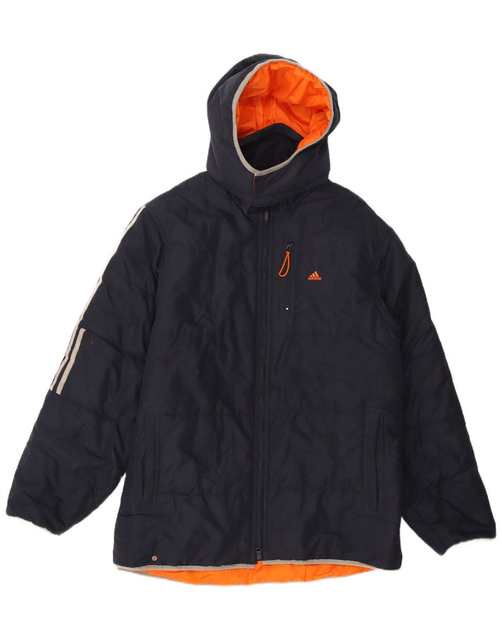 Adidas Veste rembourrée à capuche pour homme UK 38 Bleu marine moyen Polyester