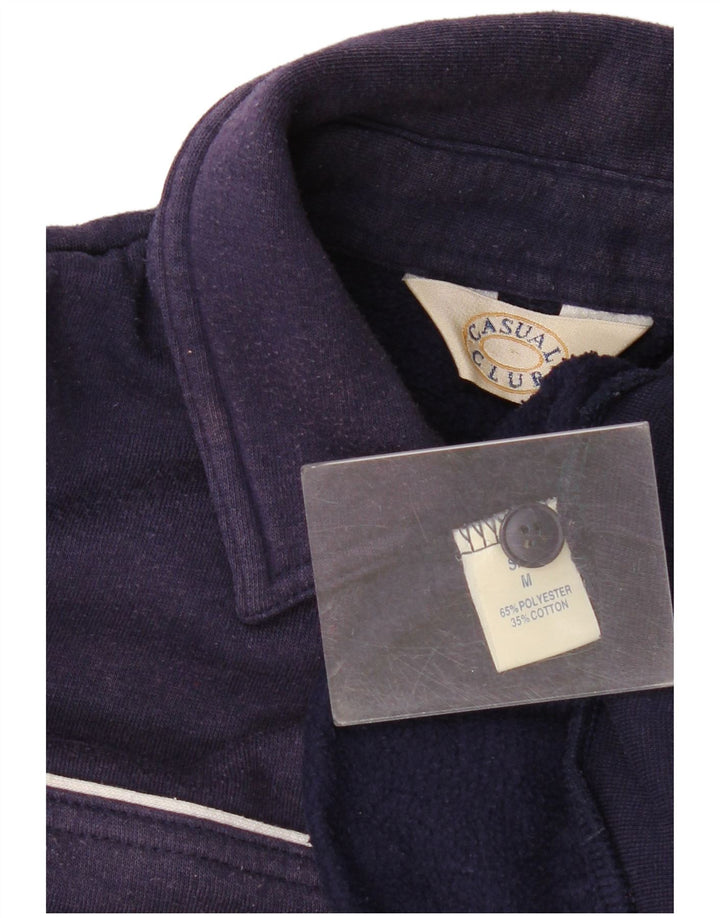 vintage Femmes Polo Neck Sweatshirt Jumper UK 14 Moyen Bleu Marine Floral