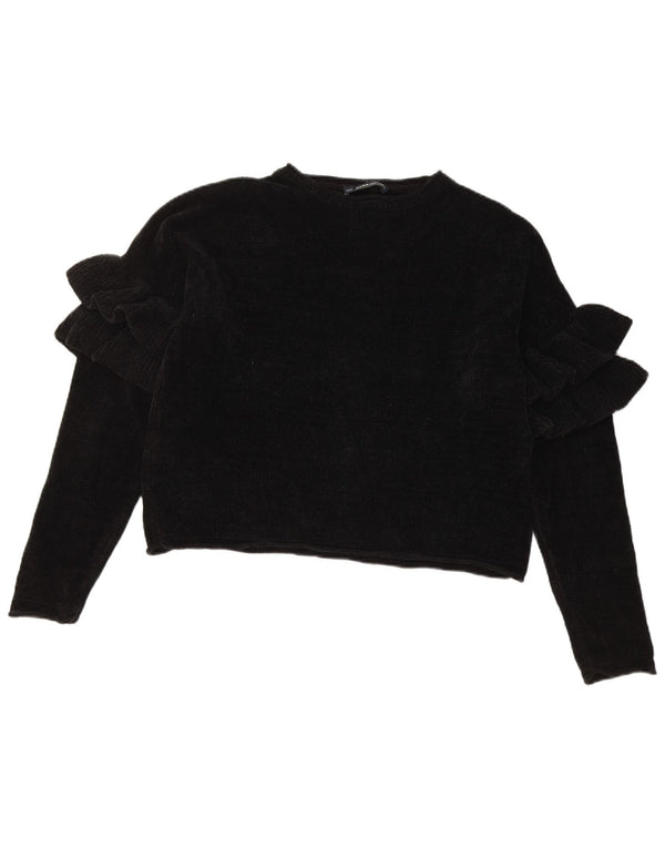 Zara Pull court surdimensionné à col rond pour femme UK 10 Petit Noir