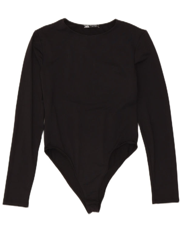 Zara Body à manches longues pour femme UK 12 Medium Noir Polyamide