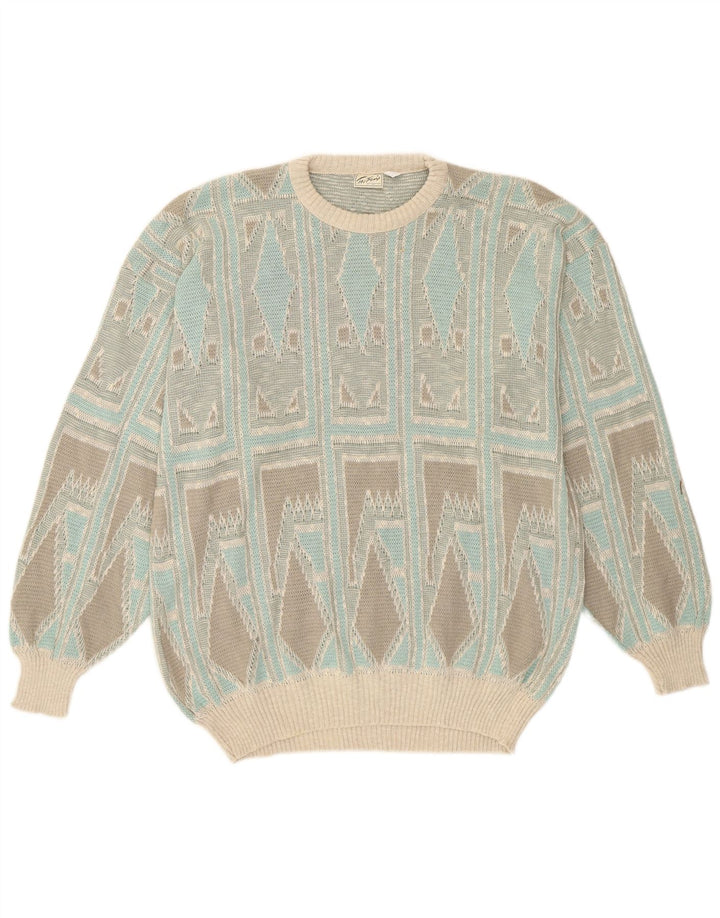 Taifun Pull à col rond pour homme en coton géométrique turquoise moyen