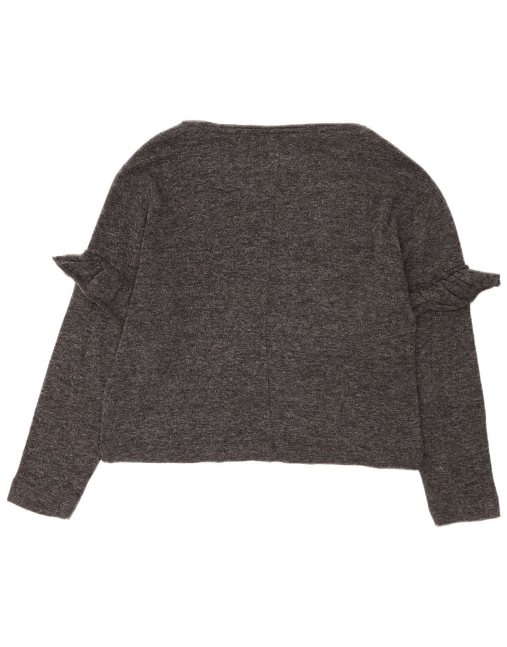 Zara Femme Crop Oversize Top Manches Longues UK 10 Petit Gris Polyester
