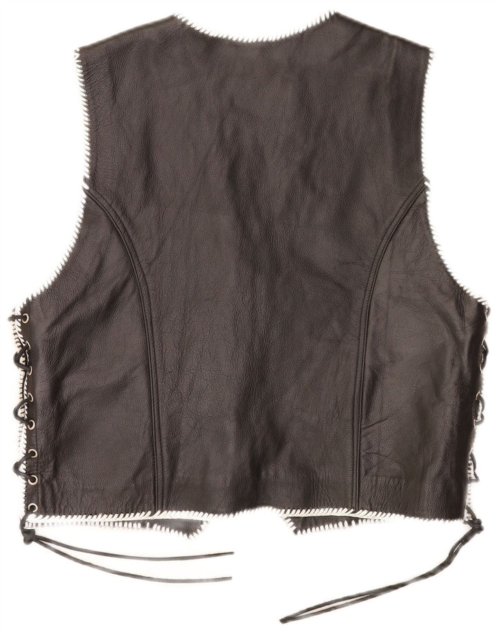 MDM Gilet en cuir style moto pour homme, grand, noir