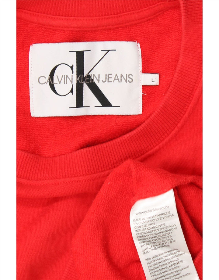 CALVIN KLEIN JEANS Sweat-shirt court pour femme UK 16 Grand coton rouge