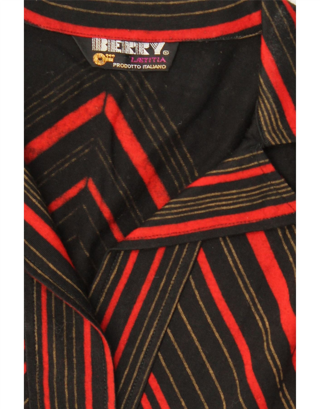 VINTAGE Womens Pullover Shirt UK 14 Medium Black Striped Vintage Vintage and Second-Hand Vintage from Messina Hembry 