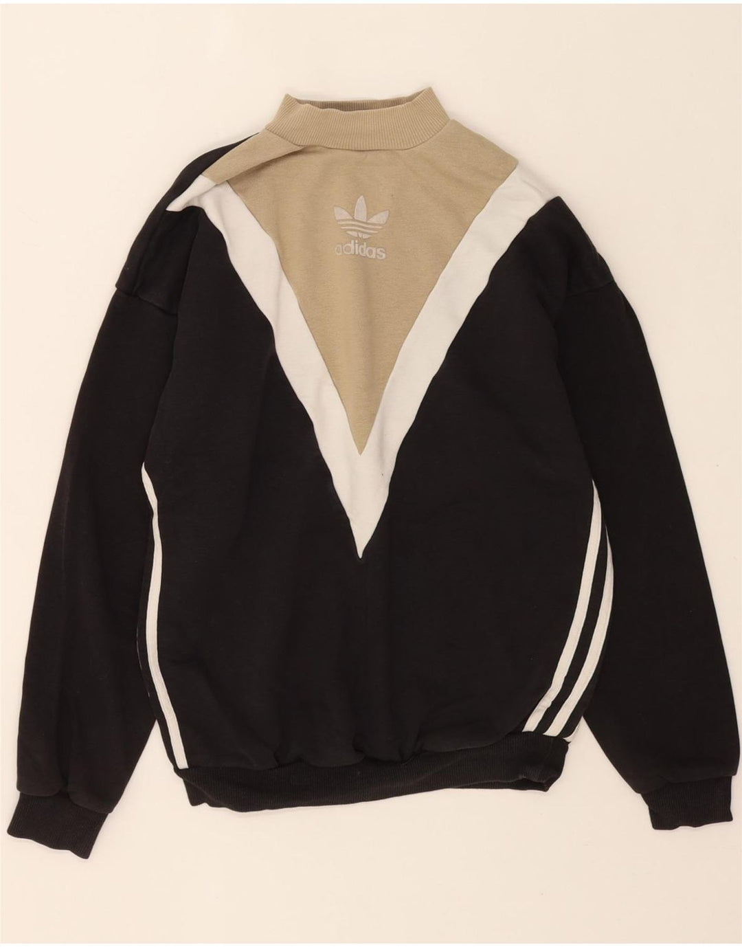 ADIDAS Womens Oversized Sweatshirt Jumper UK 8 Small Black Colourblock Vintage Adidas and Second-Hand Adidas from Messina Hembry 