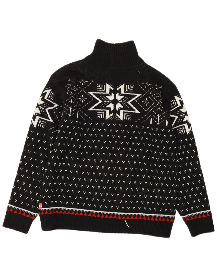 VINTAGE Pull col zippé pour homme Noir moyen Fair Isle Polyacrylique