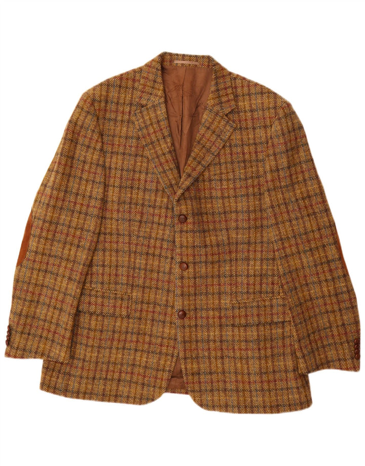 Harris Tweed Veste Blazer 3 Boutons pour Homme UK 40 Grand Carreau Marron