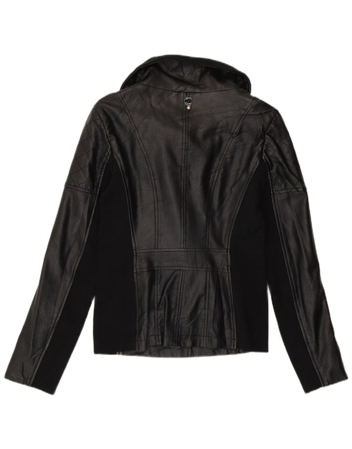Twin-Set Veste de motard en cuir pour femme UK 12 Medium Noir