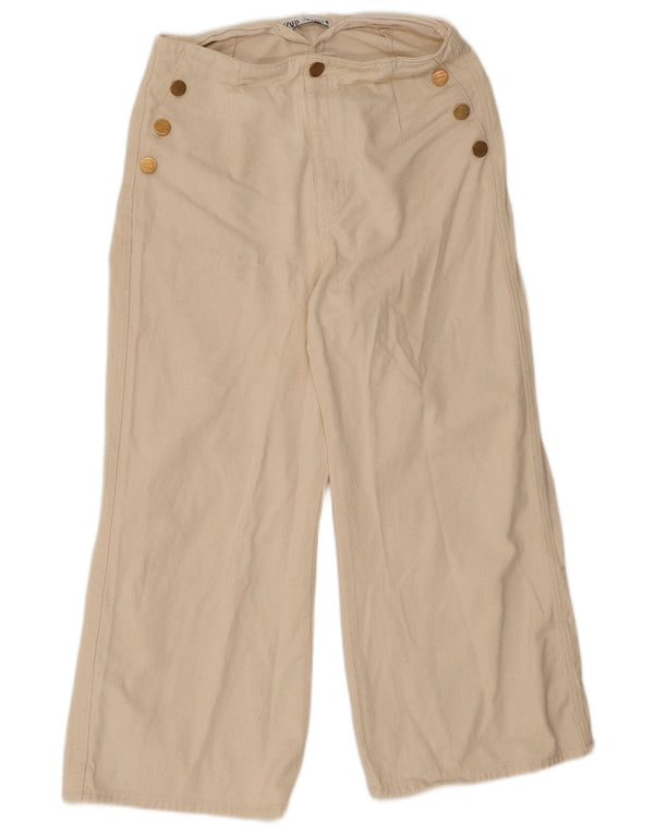 Zara Pantalon court à jambe large pour femme EU 40 Medium W30 L25 Beige