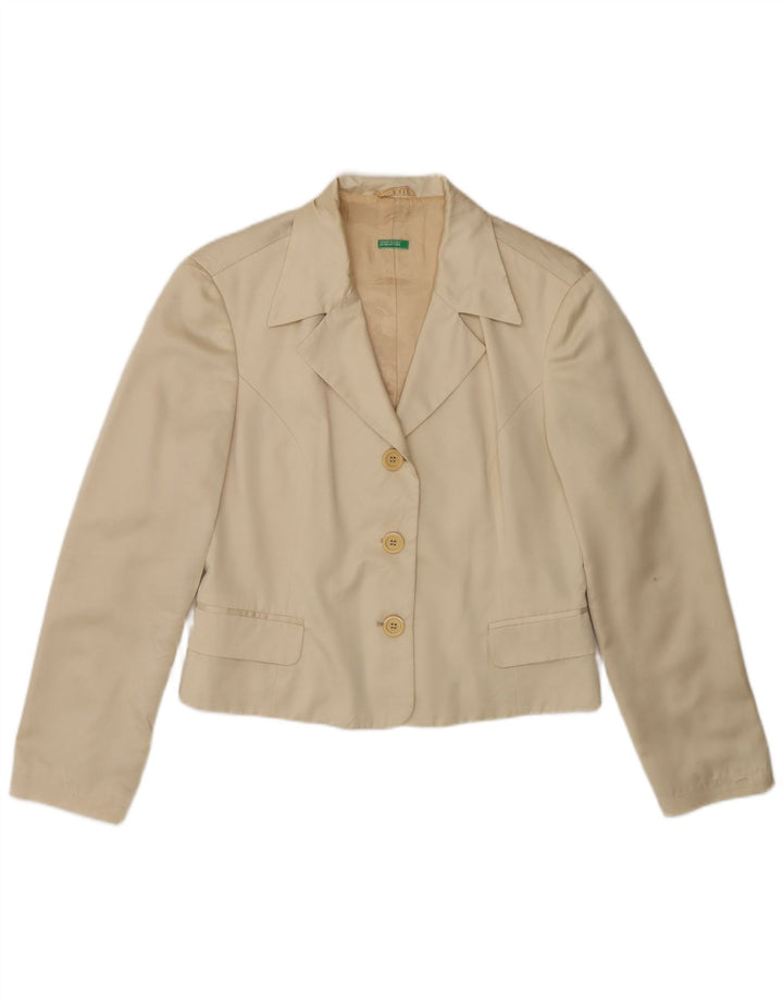Benetton Veste blazer courte à 3 boutons pour femme IT 44 Beige moyen Polyester