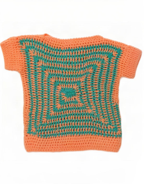 vintage Femmes Manches Courtes Col Bateau Pull Pull UK 12 Orange Moyen