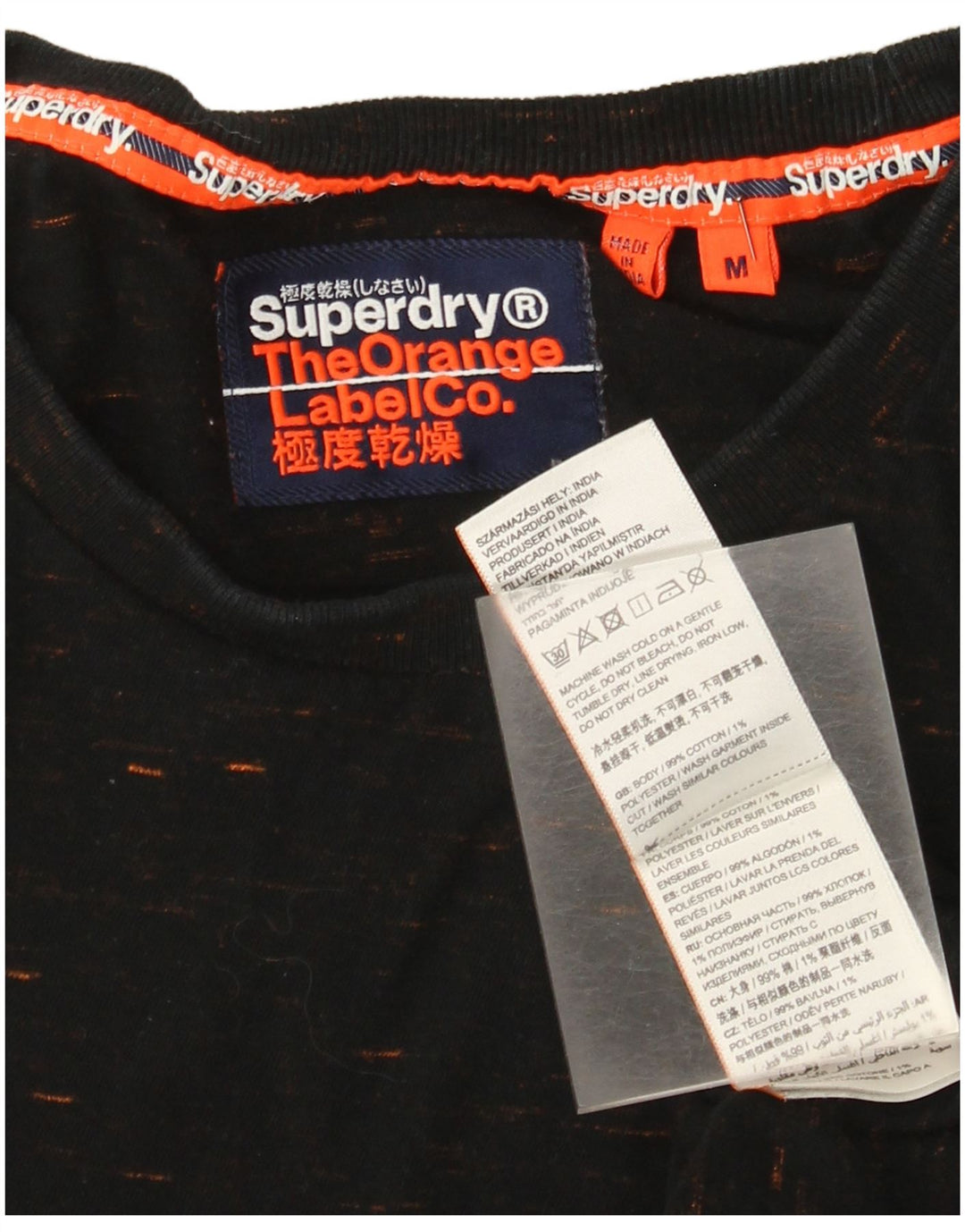 Superdry Homme T-Shirt Top Medium Noir Moucheté Coton
