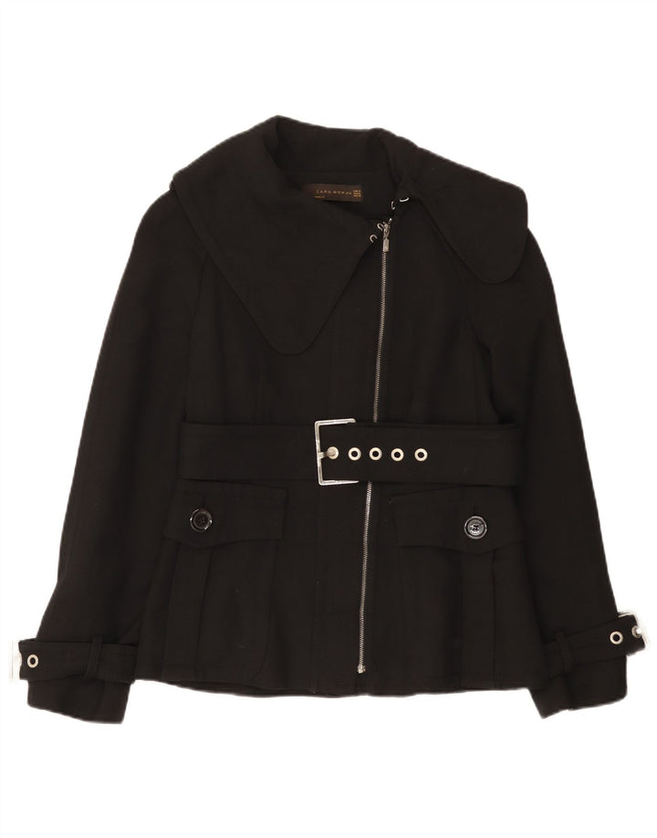 Zara Veste de motard pour femme UK 12 Medium Noir Polyester