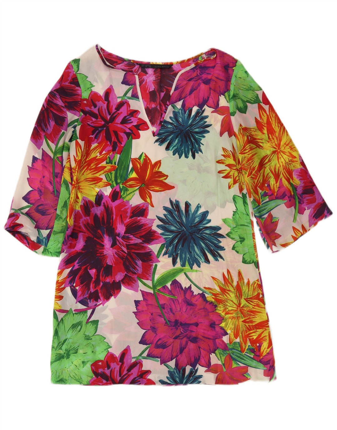 Zara Tunique transparente pour femme UK 10 Petit motif floral multicolore