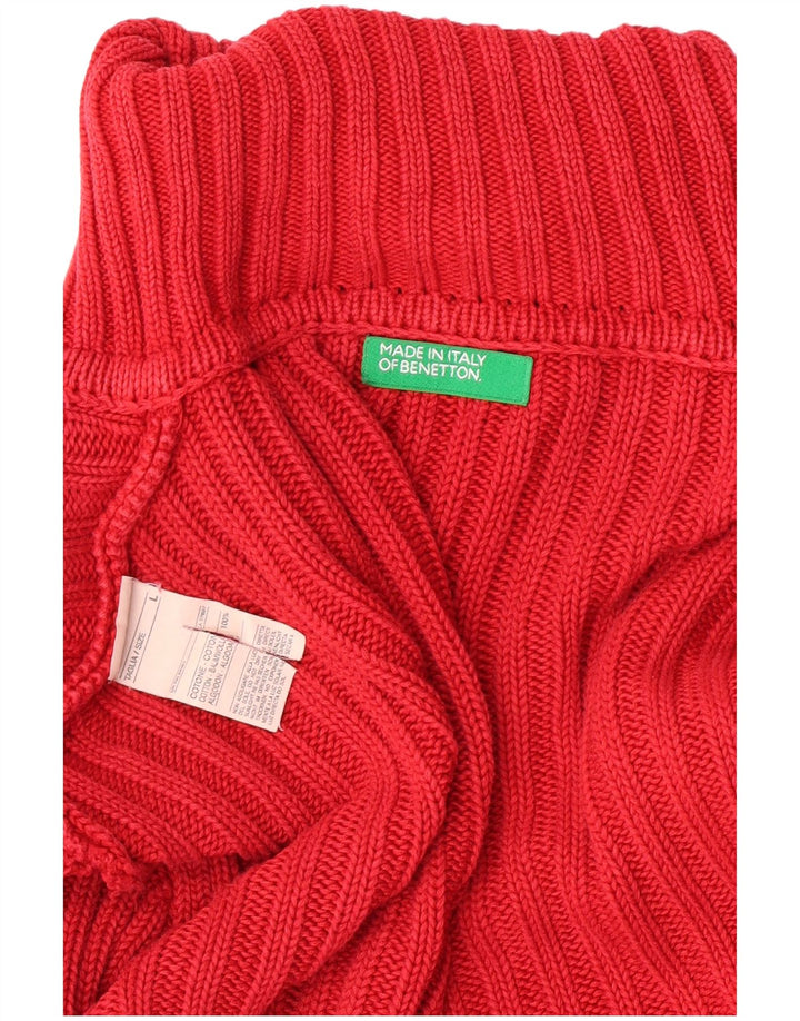 Benetton Pull col roulé pour femme UK 14 Grand Rouge Coton Classique
