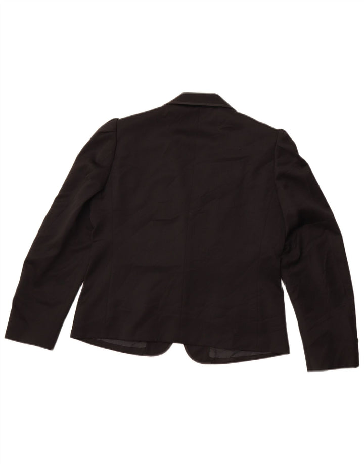 VINTAGE Veste Blazer 1 Bouton Femme IT 42 Laine Noir Moyen