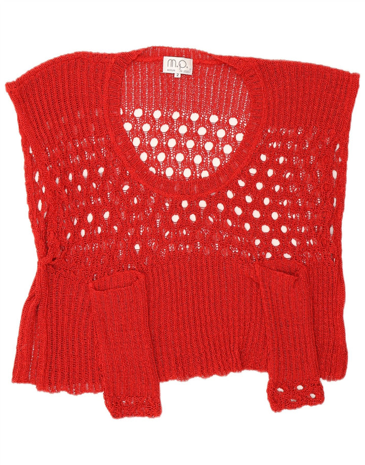 vintage Femmes Surdimensionné Crop Top UK 2 2XS Rouge