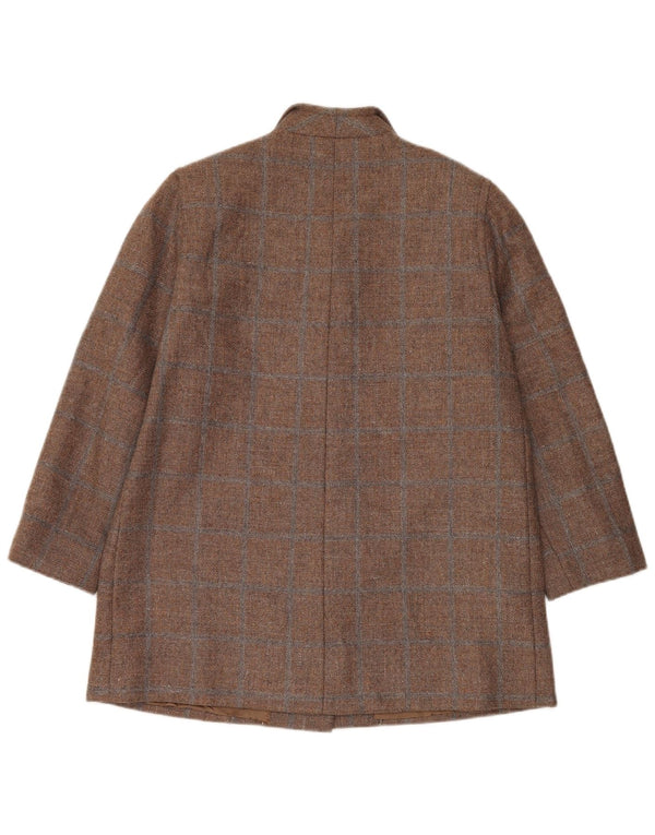 vintage Femme 3 Bouton Blazer Veste UK 14 Grand Marron Check