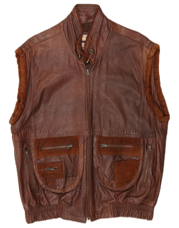 gilet en cuir homme vintage UK 40 Grand cuir marron