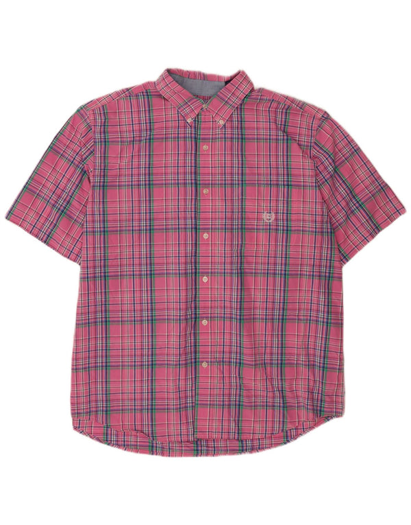 Chaps Chemise à manches courtes homme facile d'entretien XL en coton à carreaux rose