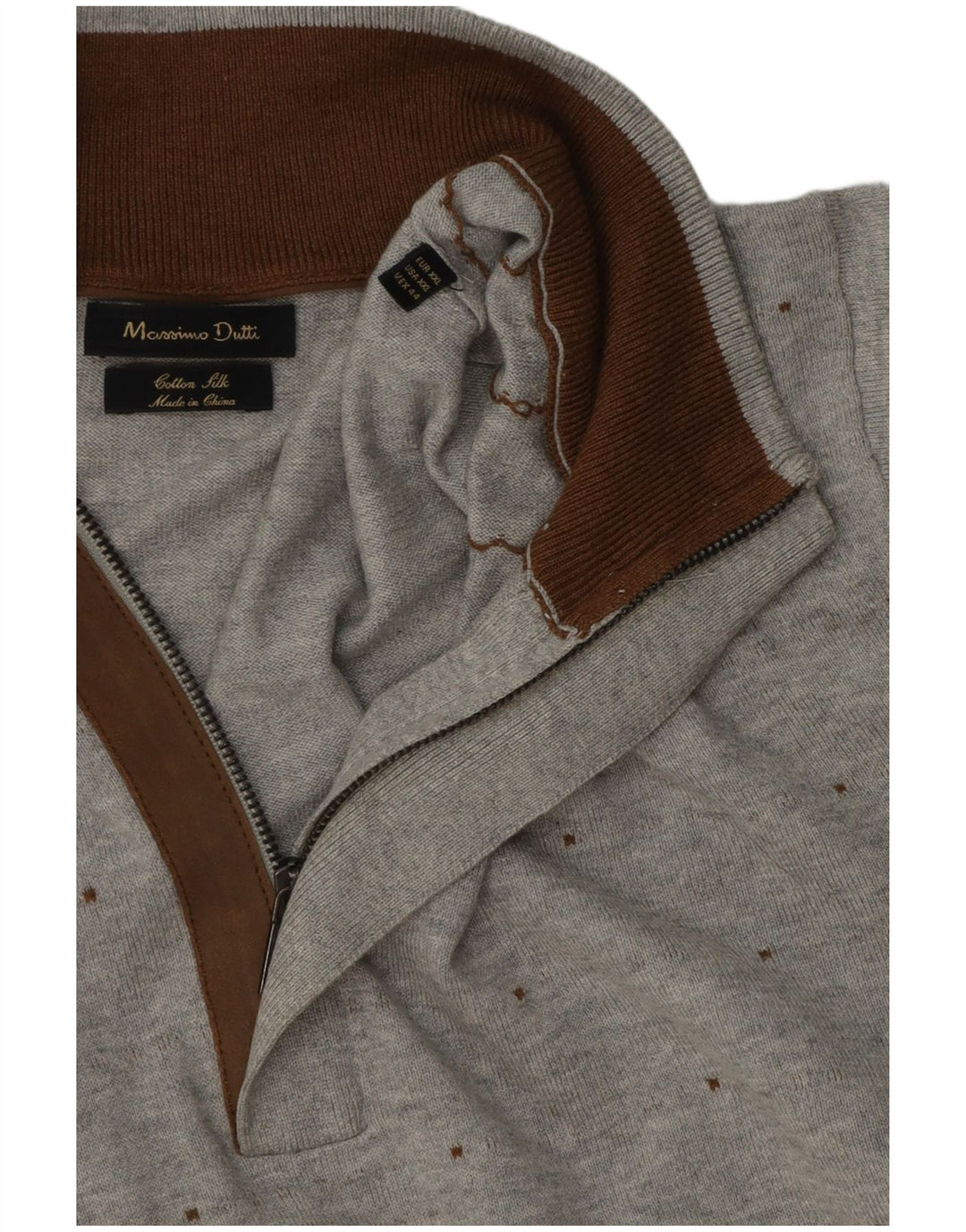 Massimo Dutti Pull col zippé pour homme 2XL Gris à pois en coton